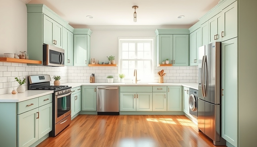 Shaker cabinets kitchen remodeling with mint green cabinets and modern appliances.