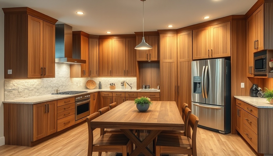 Stylish kitchen remodeling with wooden cabinets and dining area.