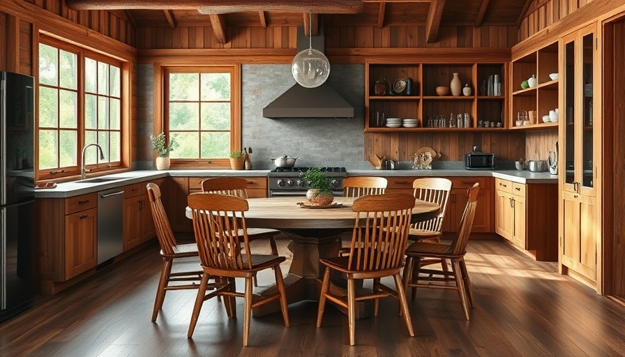 Rustic wooden kitchen design featuring a round table for kitchen remodeling inspiration.