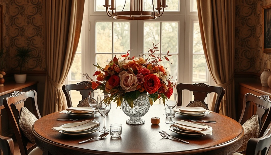 Elegant fall decor collections on dining table with floral centerpiece.
