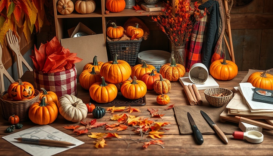 Cozy fall DIY scene with Halloween crafts and materials.