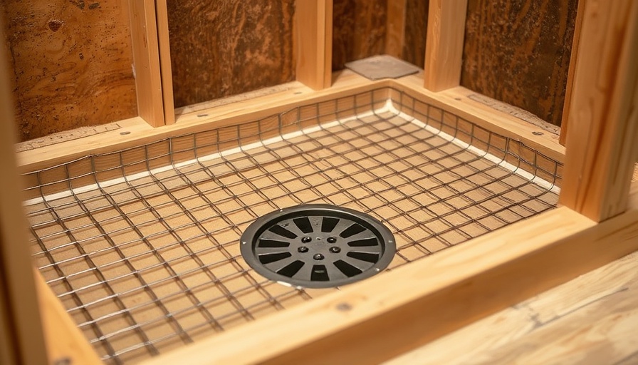 Basic shower pan construction with wire mesh and drain.