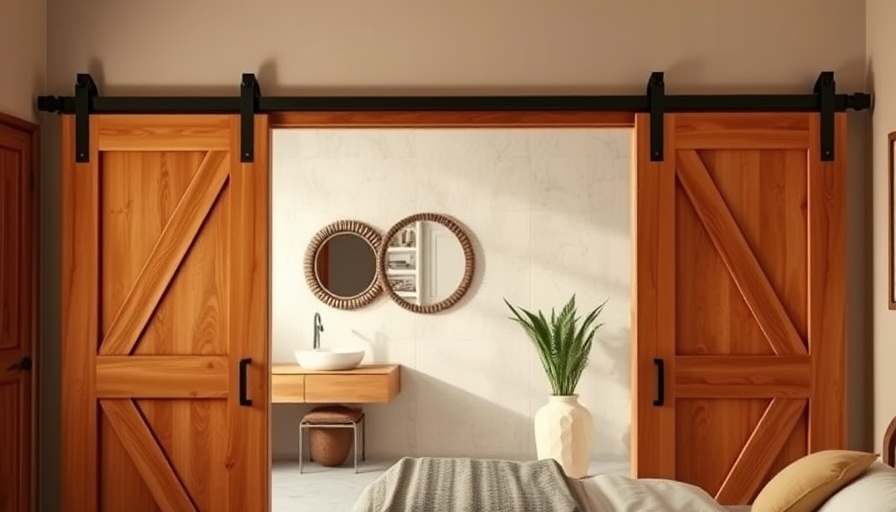 A rustic barn door for bathroom enhances modern decor.