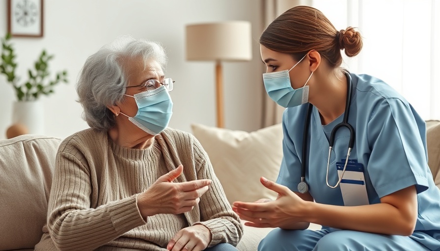 Home-based primary care: Elderly woman and nurse discussing health.