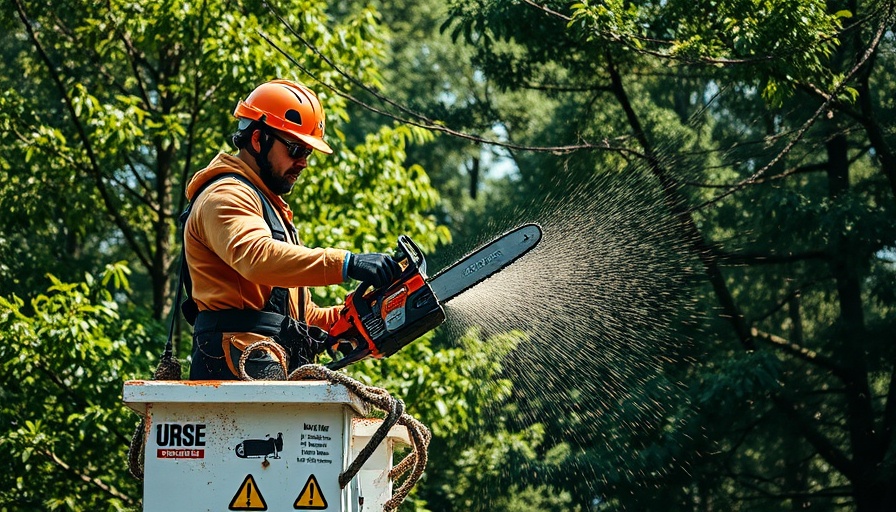 Professional land clearing services with worker trimming tree.