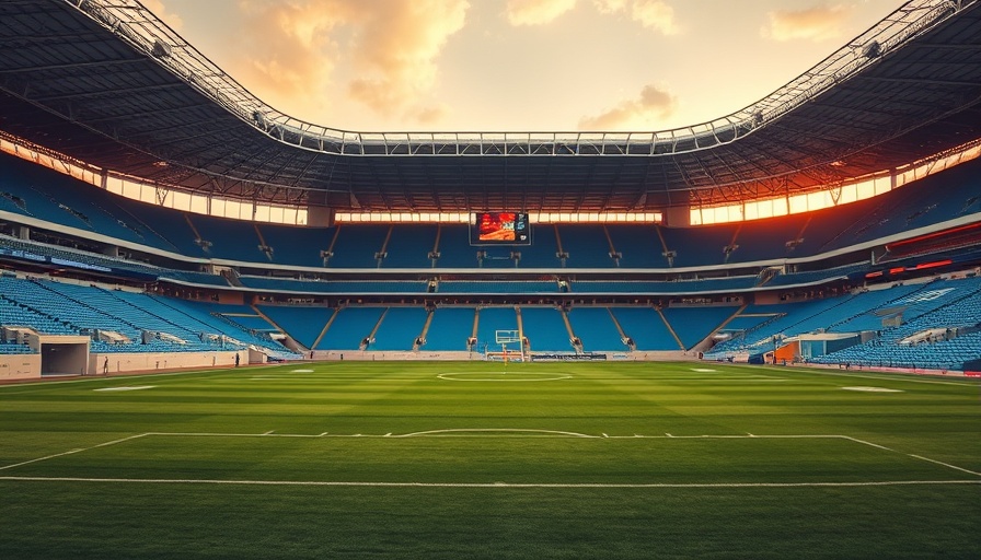 Kansas football stadium reconstruction at sunset with blue seats
