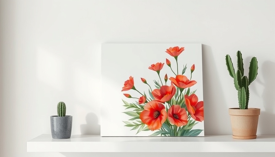 Framed floral painting with cactus on shelf highlighting importance of framing and printing pictures.