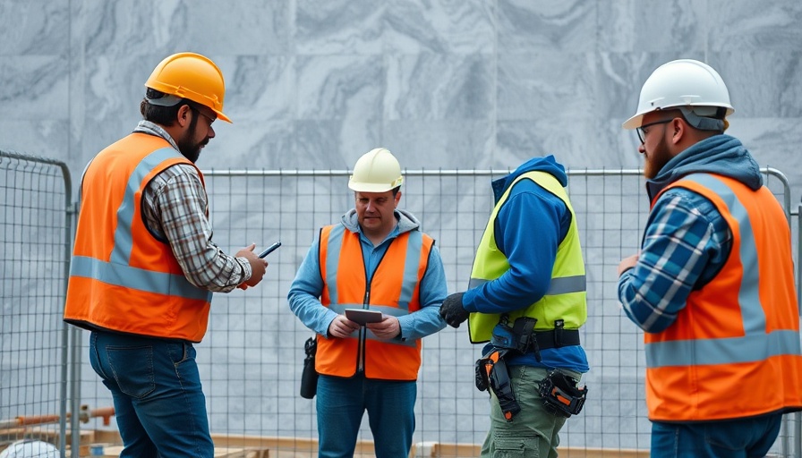Workers in safety gear at construction site, highlighting spending concerns.