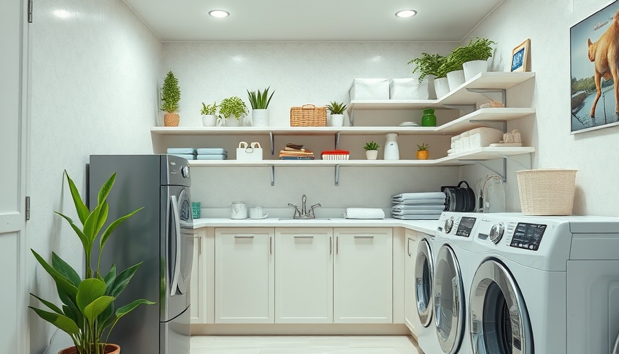 Compact laundry room with modern makeover, bright decor.