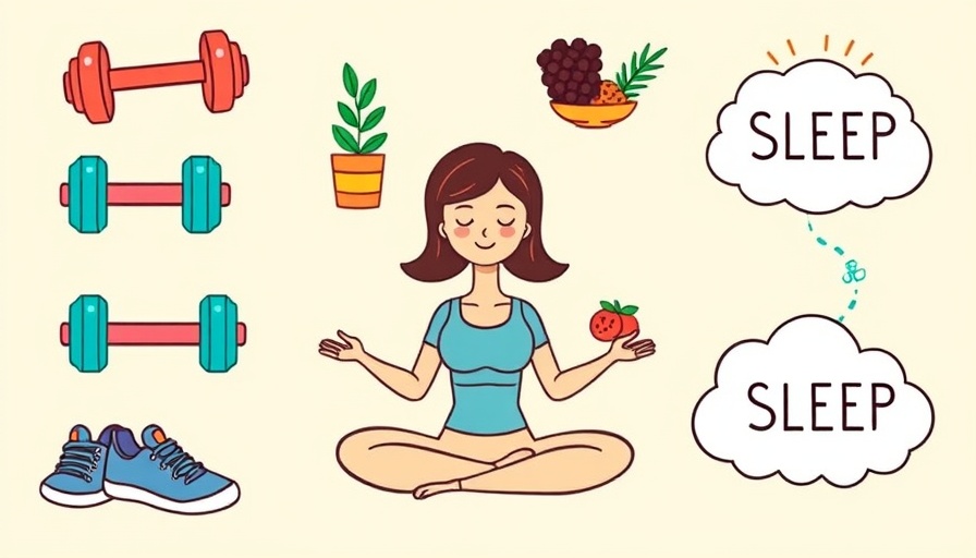 WutawHealth Wellness Habits illustration with fitness, nutrition, mental health, sleep icons.