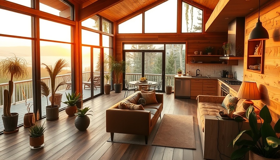 Warm kitchen and living area with wooden decor and natural light.