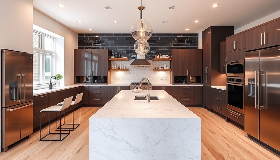Modern kitchen remodeling with marble island and sleek appliances.