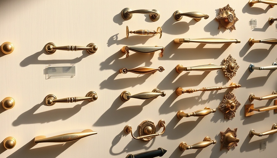Elegant cabinet handles in a showroom display for home improvement.