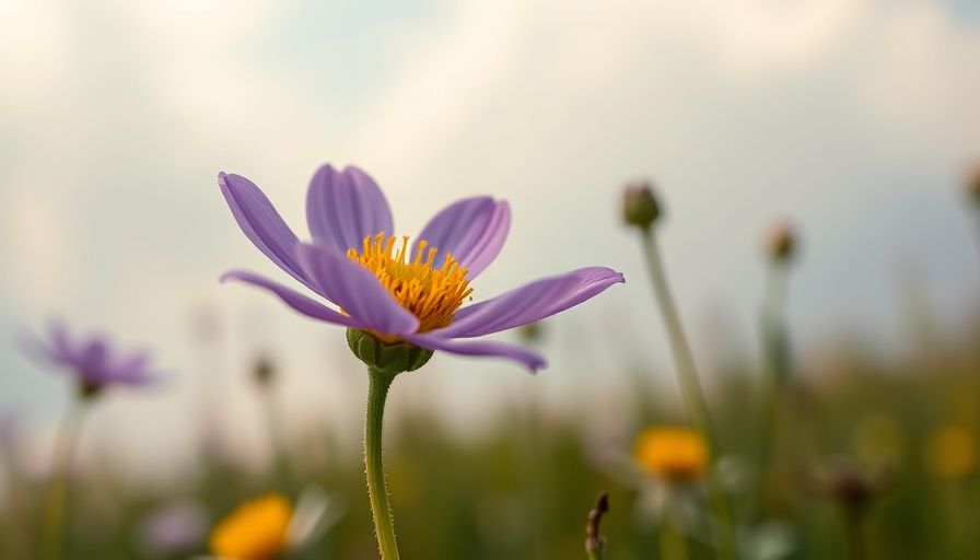 Boylecheloid flower in a dreamy meadow under whimsical clouds.
