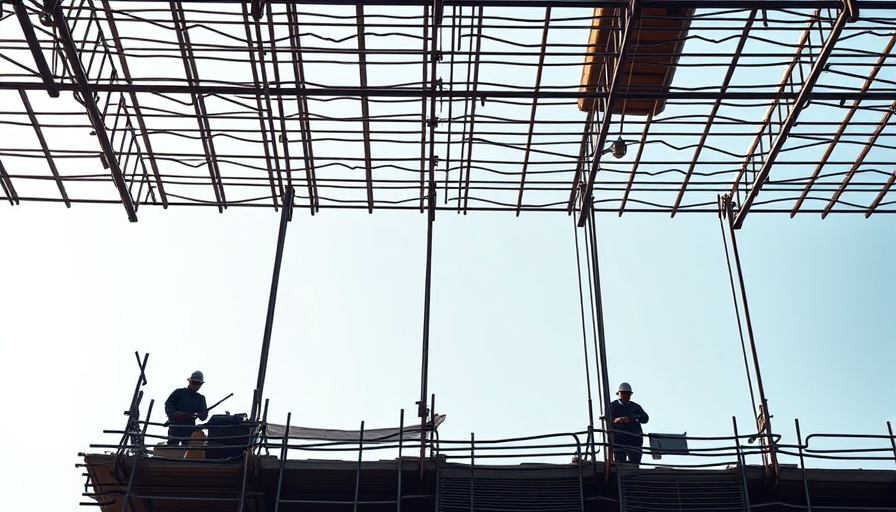Construction workers on a steel building structure for home remodeling service.