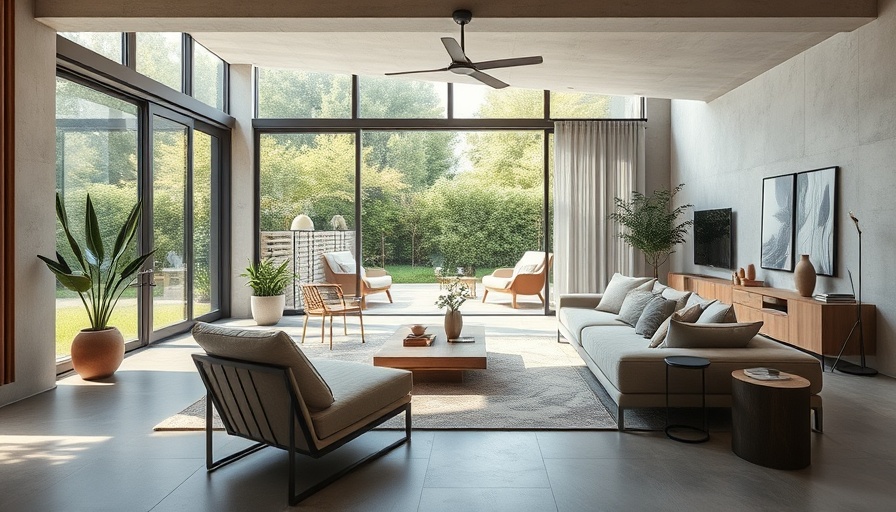 Modern living room with garden view, ideal for kitchen remodeling inspiration.