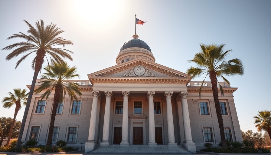 California state capitol building with palm trees under clear sky, related to manufacturing decarbonization.