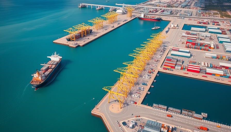 Aerial view of Port Everglades with ships at bulkheads, highlighting construction.