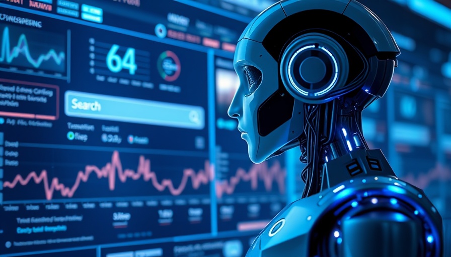 AI Discovery Platform interface with robot thinking, digital blue tones.