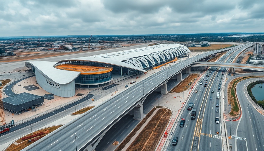 San Diego airport terminal construction with adjacent roads and vehicles.
