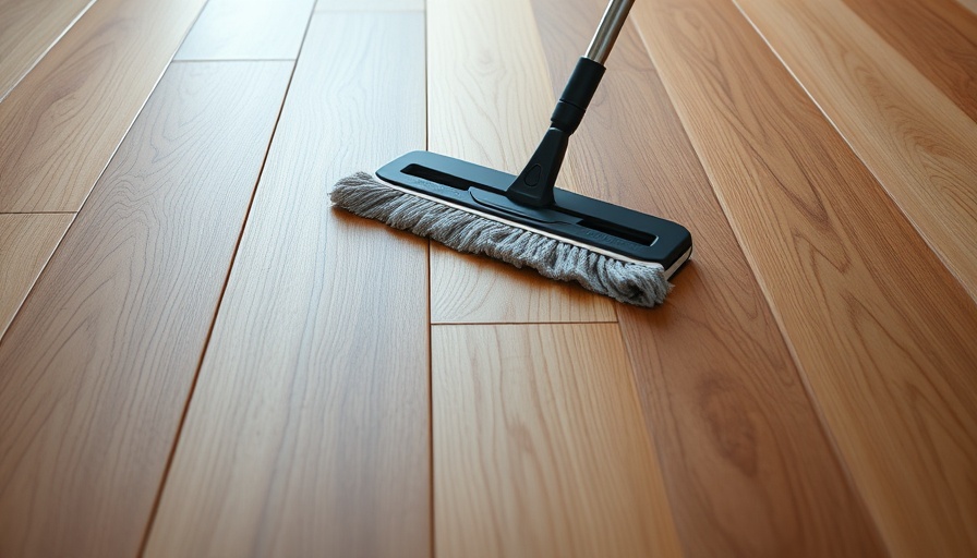 Cleaned and shiny engineered hardwood floor with mop in action.
