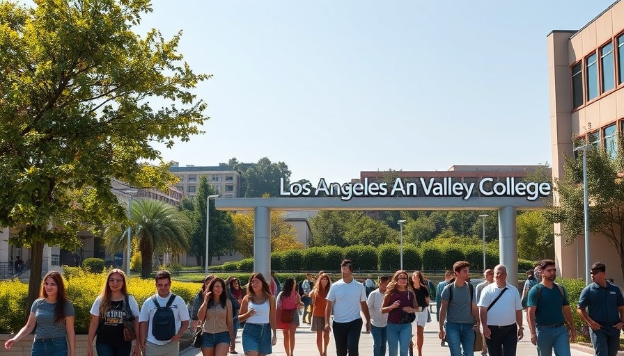Students walking near Los Angeles Valley College sign.