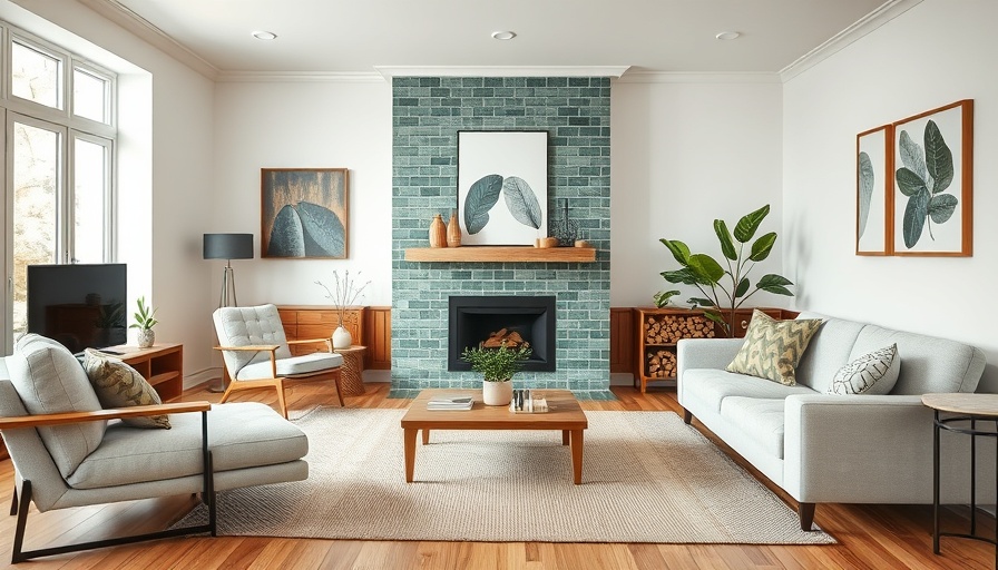 Modern living room setting reflecting 2026 home design trends with green tiles.