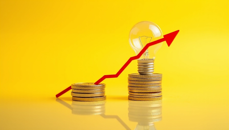 Energy bills rise 2% concept with coins and arrow.