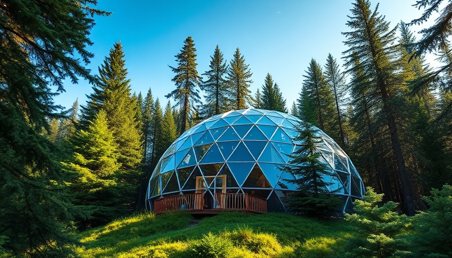 Eco-friendly geodesic dome in Ontario forest, sunny morning scene.