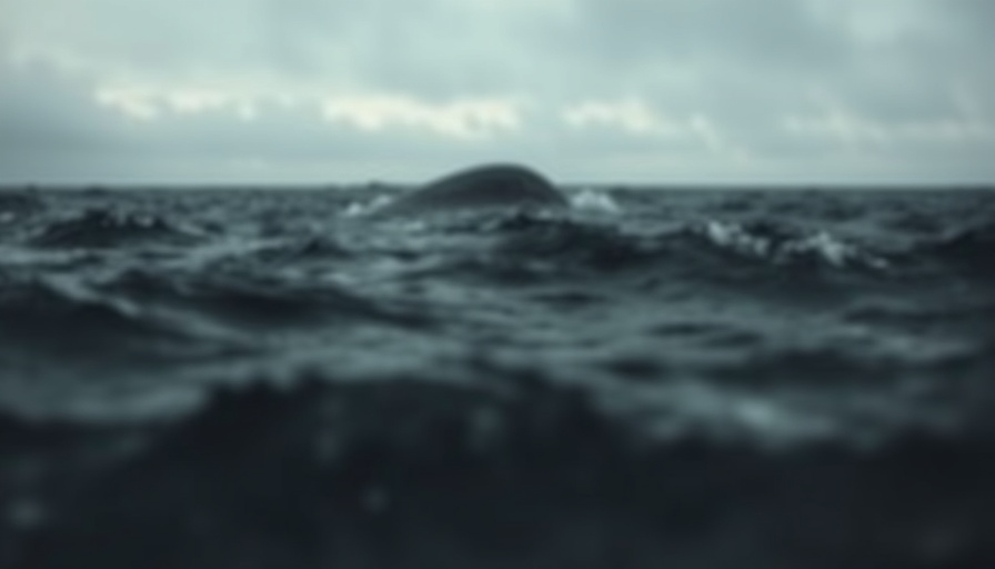 Blurry sighting of a mysterious ocean creature in distant waters.