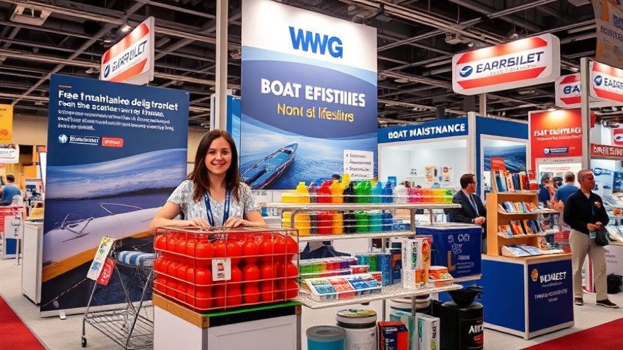 Boat maintenance products display at IBEX 2025 trade show.