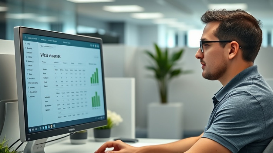 Professional using sustainability assessment tool on computer in office.