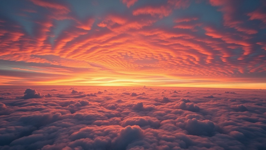 Sunset aerial view of clouds with warm hues.