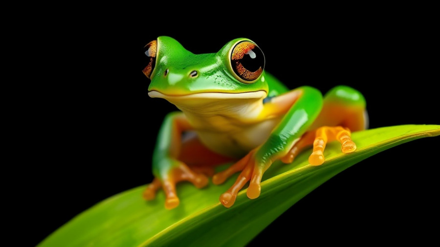 Vibrant green frog representing nature's rights in Ecuador