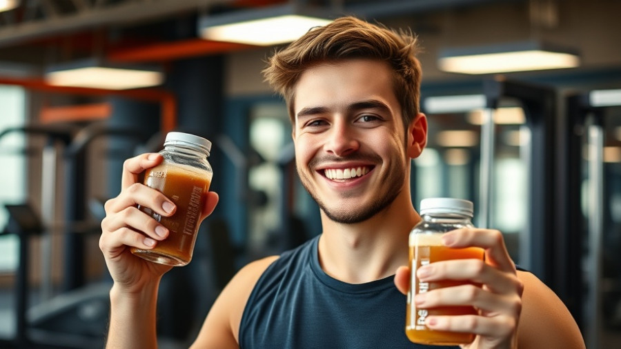 Man holding pre-workout drink in gym training zone.