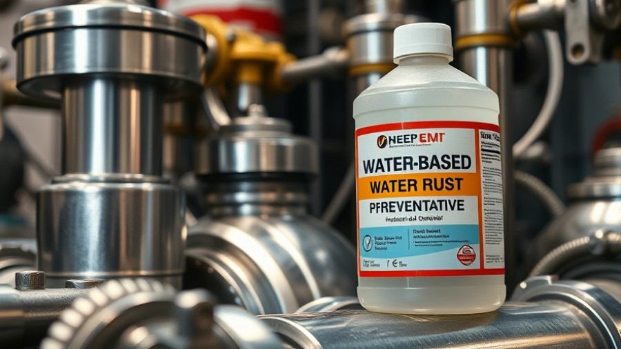 Industrial chemicals container of water-based rust preventative with metallic components.