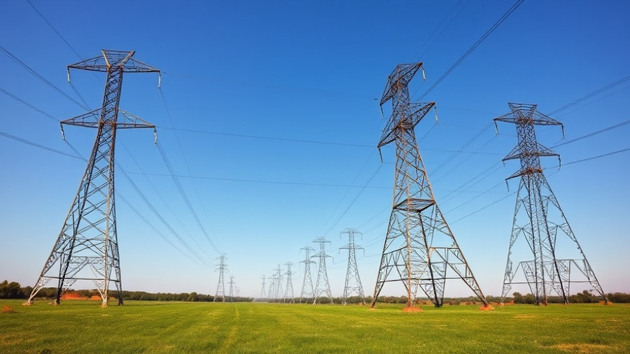 Transmission towers illustrating data center development.