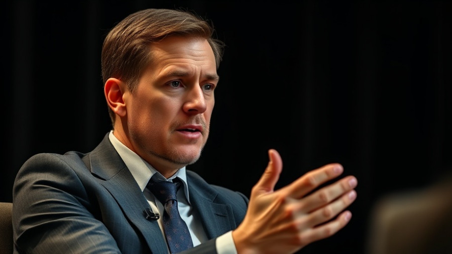 Confident businessman discussing renewable energy, photorealistic setting.