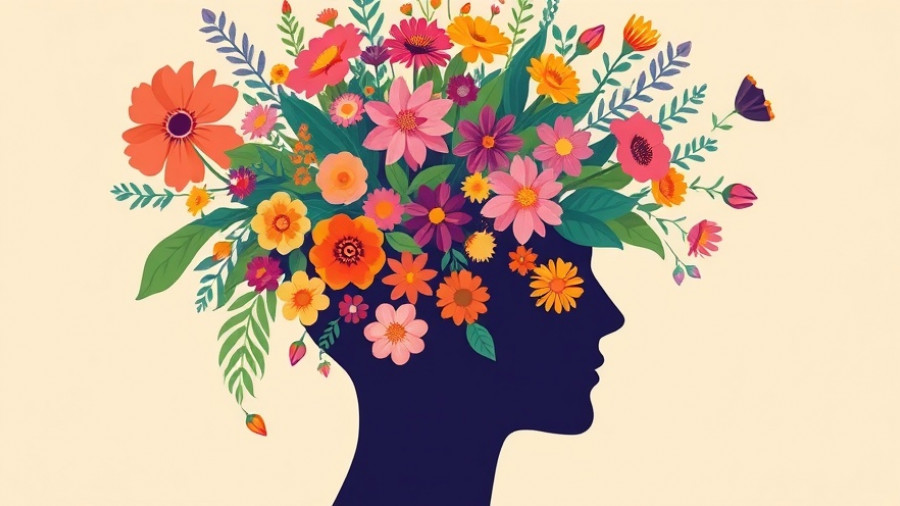 Illustration of mindfulness with flowers emerging from a head, symbolizing cultivating curiosity.