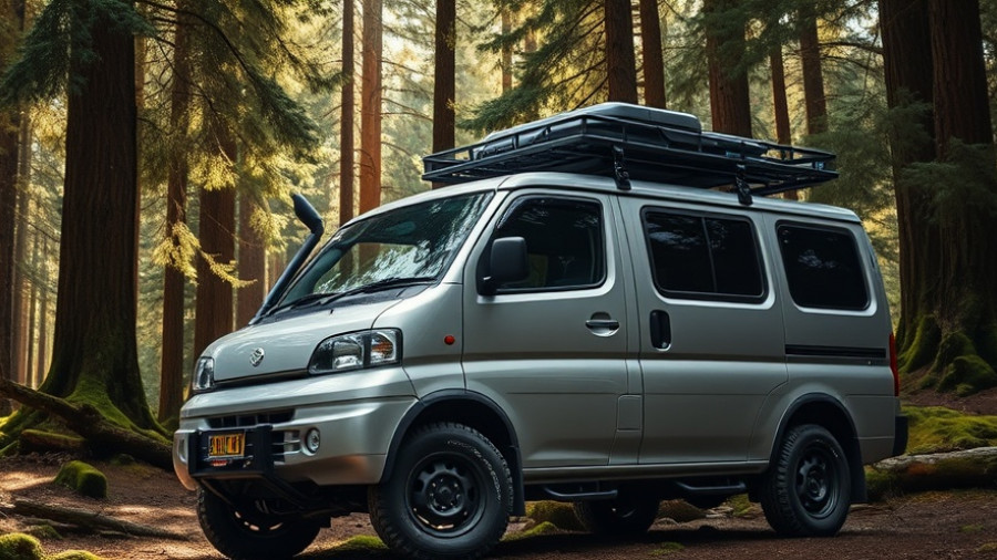 Daihatsu Deck Van with off-road upgrades in a forest setting.