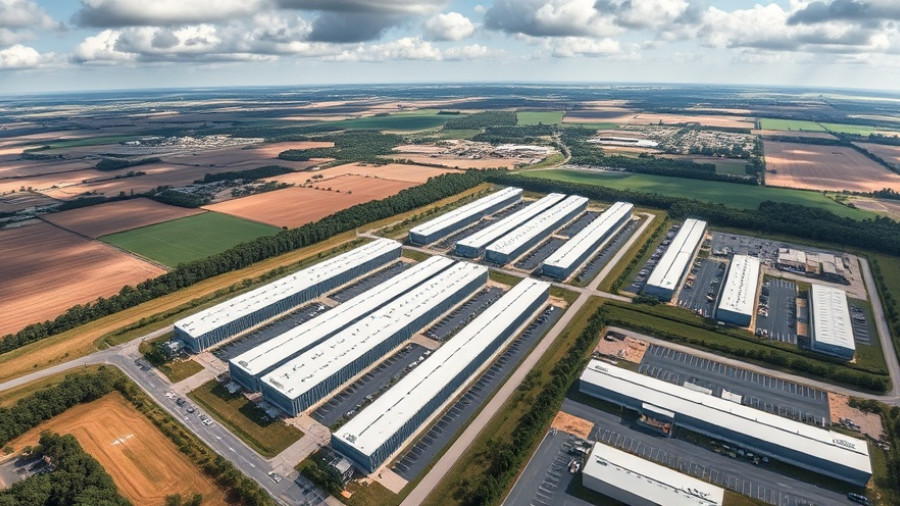 Aerial view showing a data center project in Michigan, with multiple buildings.
