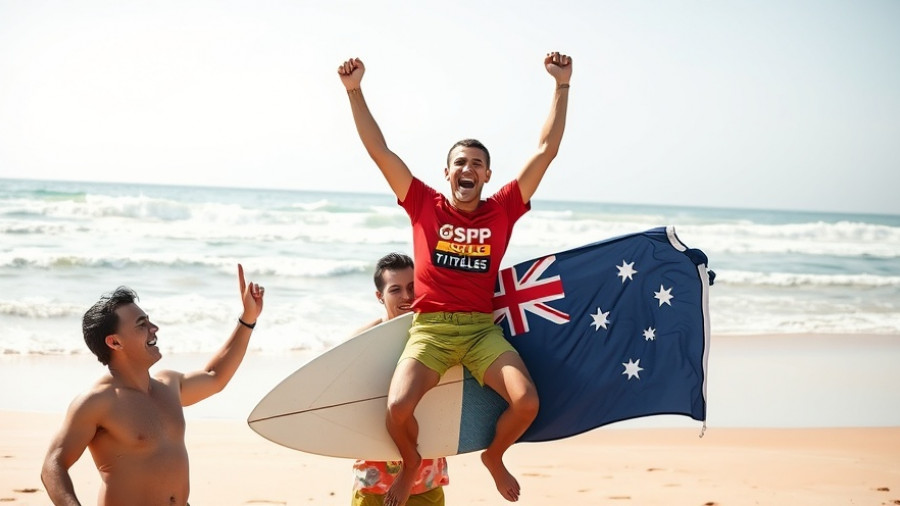 2025 Australian SUP Titles winner celebrating on the beach.