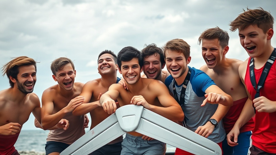 Young men celebrating a WingFoil Racing Champions victory.