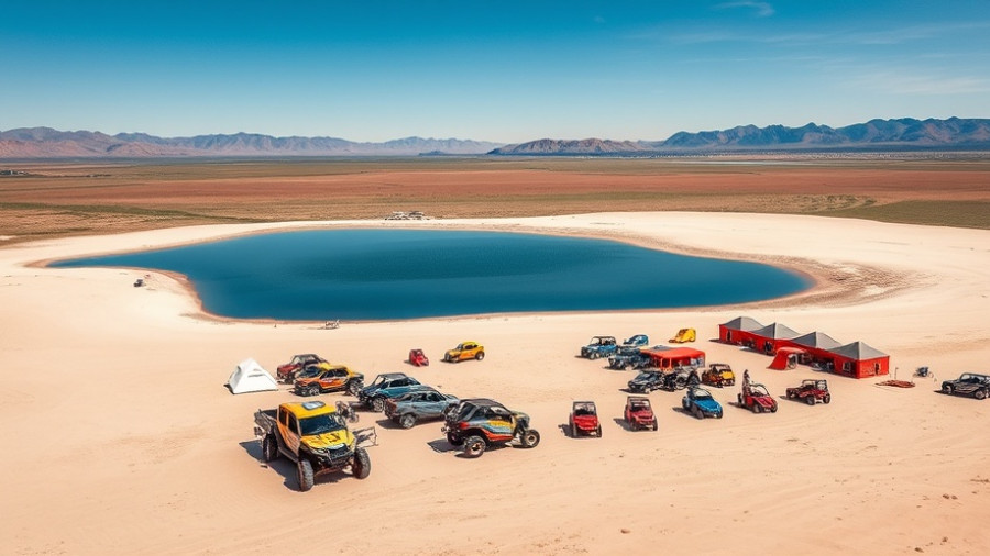 2025 UTV Takeover in Sand Hollow aerial view with UTVs and tents.