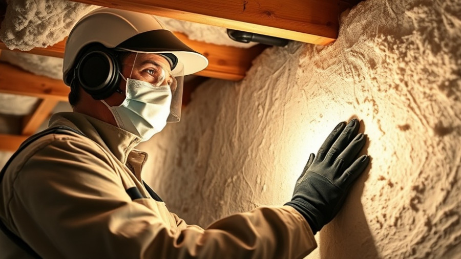 Technician inspecting spray foam under house with LED light.