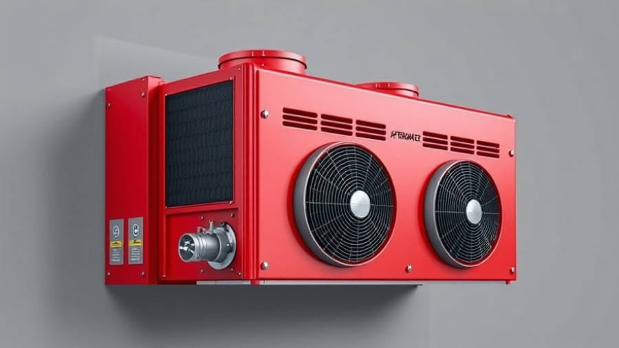 Compact aftermarket HVAC unit for UTVs with red casing.