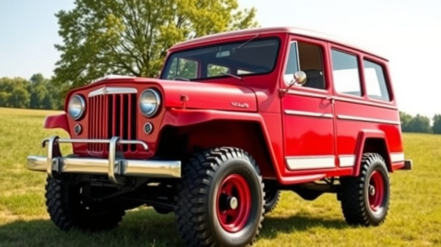 1957 Willys Wagon 4x4 in red and cream on grassy field