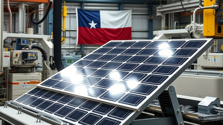 Texas renewable energy displayed with solar panel in factory.