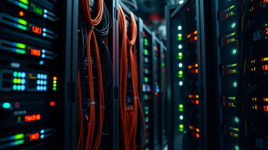 Server room with colorful cables and indicator lights in North Carolina.