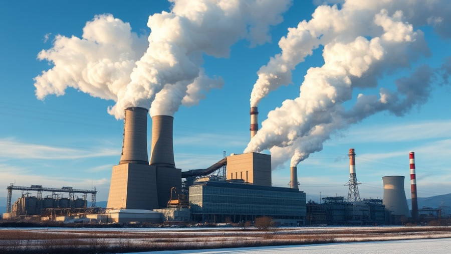 Modernizing coal plants funding depicted with a coal power plant emitting smoke.